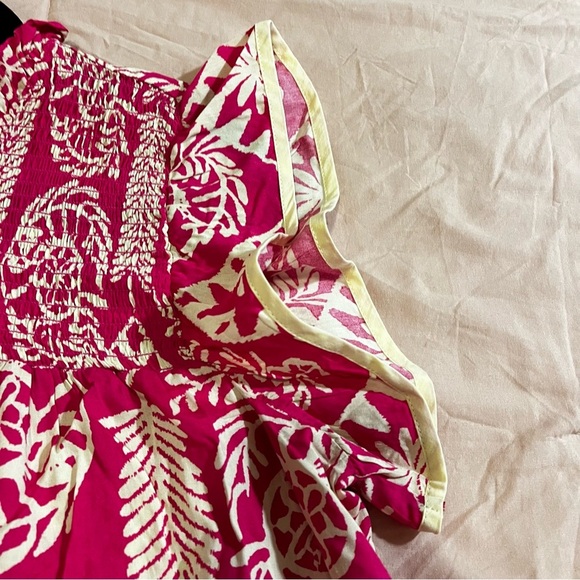 BiBi Women's Bold Pink Paisley Print Smocked Cap Sleeves Flowy Relaxed Tribal L - Picture 9 of 9